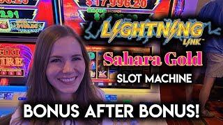 So Many BONUSES on Lightning Link Sahara Gold Slot Machine!!