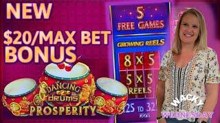 NEW SLOT ️ WACKY WEDNESDAY W/ GRETCHEN #16 Dancing Drums Prosperity Slot Machine $20 Max Bet Bonus