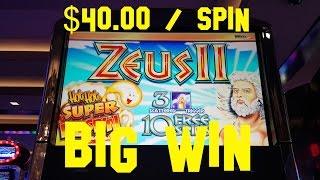 Zeus II Live Play $1.00 BIG WIN High Limit Denom $40.00 SPIN with Hot Retrigger BONUS 2 Slot Machine