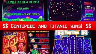 CENTIPEDE live play ~ TITANIC Bonuses ~ Marvels of Mystery slot machine and more!