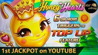 1ST JACKPOT ON YOUTUBE First Time Playing HUGE WIN on Honey Hearts Slot - Triple The Thrill