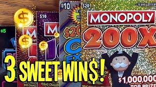 3 SWEET WIN$!  PROFIT!! $20, $10, $5 MONOPOLY TICKETS + MORE!  TX Lottery Scratch Offs