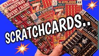 SCRATCHCARDS..GOLDFEVER..FESTIVE LINES..JOLLY 7s.&.WE SHOW VIEWERS THERE £250.WORTH OF WINNING CARDS