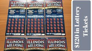 Scratching $120 in Illinois Millions Instant Lottery Tickets