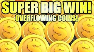 SUPER BIG WIN! WOW!! FULL SCREEN COINS!  OVERFLOWING COINS Slot Machine (Konami Gaming)