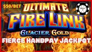 HIGH LIMIT Ultimate Fire Link Glacier Gold BIG HANDPAY JACKPOT $50 SPIN with MEGA/MAJOR TEASE