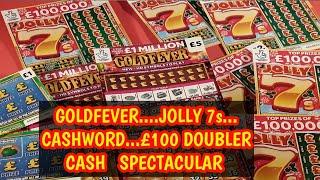 SCRATCHCARDS..CASH SPECTACULAR..GOLDFEVER...CASHWORD DOUBLER..JOLLY 7s..£250,000 ORANGE...TRIPLER