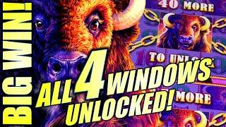 BIG WIN! NEW BUFFALO STRIKE! ALL 4 WINDOWS UNLOCKED! Slot Machine (ARISTOCRAT GAMING)