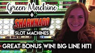 Green Machine Nice BONUS WIN!  Sharknado  BIG  Line Hit!!!