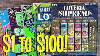 $1 EZ to $100 LOTERIA SUPREME!  $190 TEXAS LOTTERY Scratch Offs