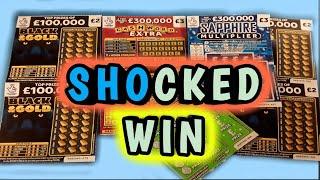 WOW!..SHOCK..WIN....BLACK AND GOLD..CASHWORD.BONUS...SAPPHIRE DOUBLER..£250,000 GREEN..SCRATCHCARDS