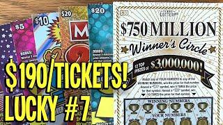$190/TICKETS!  LUCKY #7 Comes Through! 2X $30 Winner's Circle + MORE!  Texas Lottery Scratch Offs