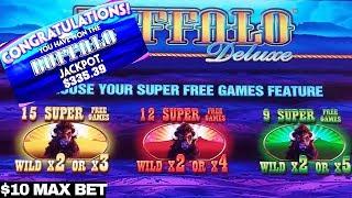 WONDER 4 Buffalo Deluxe Jackpot & SUPER FREE GAMES Won BIG WIN | $10 MAX BET | Live Slot Play w/NG