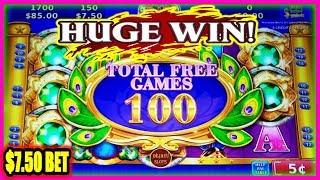 HUGE WIN! WIFE HITS A MASSIVE 100 FREE SPINS ON ADORNED PEACOCK SLOT MACHINE | $7.50 BET |