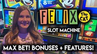 NEW! Felix the Cat Slot Machine! Max Bet BONUSES and Random Features!!