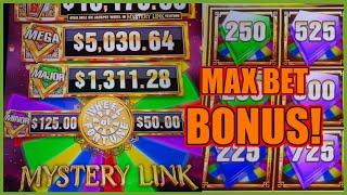 Wheel Of Fortune Mystery Link Lucky Lotus & Enchanted Blossoms Max Bet $15 Bonus Rounds Slot Machine
