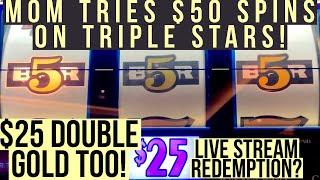 Mom Tries $50 Spins at Triple Stars & Spins Double Gold After Our Live Looking For Some Redemption!