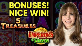 THE TREASURE IS MINE! BONUSES! Amazing Re-Triggers! 5 Treasures And Emperors Treasure Slot Machines!