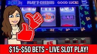Nice Run on 3x4x5x Pay at Aria - Old School Triple Red Hot 7s - $50 Bets - LIVE SLOT MACHINE PLAY