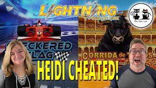 IS HEIDI CHEATING ON LIGHTNING DOLLAR LINK CHECKERED FLAG WITH ANOTHER SLOT MACHINE??