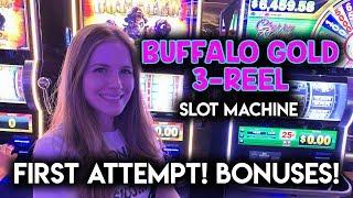 Trying The NEW 3 Reel Buffalo Gold Slot Machine! BONUSES!!