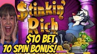 70 Spins on Last Spin $10 Bet! Stinkin Rich