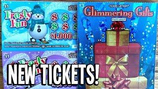 NEW TICKET WINS!  20X Frosty Fun + 5X Glimmering Gifts  TEXAS LOTTERY Scratch Off Tickets