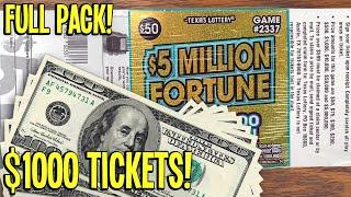 $1000 IN TICKETS! Double Multipliers **FULL PACK** $5 Million Fortune  TEXAS LOTTERY Scratch Offs