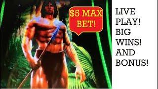 NEW TARZAN SLOT MACHINE $300 LIVE PLAY! MAX BET BIG WIN AND BONUSES!