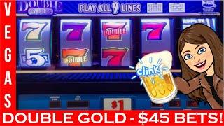 GREAT RUN ON DOUBLE GOLD 9 LINE SLOT MACHINE!  $45 BETS - ARIA, LAS VEGAS HIGH LIMIT SLOT PLAY!