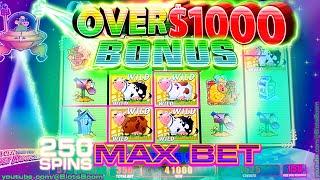 $1000 OVER MAX BET BONUS!!!! Invaders Return From the Planet Moolah - WMS CASINO SLOTS