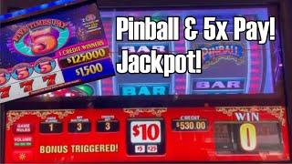 Pinball & $25 5X Pay Slot Machine Live Play! HandPay Jackpot!