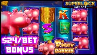 HIGH LIMIT SUPERLOCK Lock It Link Piggy Bankin' $24 BONUS Round Slot Machine Casino