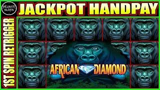 UNBELIEVABLE 1ST SPIN RETRIGGER PAYS  HUGE! DOUBLE JACKPOT HANDPAY AFRICAN DIAMOND SLOT MACHINE