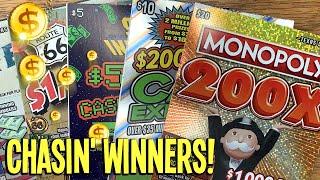 5 WINS!  CHASIN' WINNERS!  $20 Monopoly 200X  Space Invaders + Route 66  TX Lottery Scratch Offs