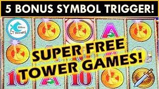 5 SYMBOL SUPER FREE GAMES w/RETRIGGER! WONDER 4 TOWER POMPEII SLOT MACHINE BIG WIN