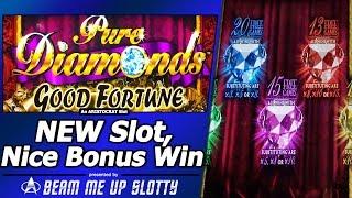 Pure Diamonds Good Fortune Slot - New Slot, Live Play and Nice Free Spins Bonus Win