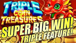 SUPER BIG WIN! GOT THE TRIPLE FEATURE!!  TRIPLE COIN TREASURES (LONG BAO BAO) Slot Machine (AGS)