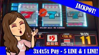 HIGH LIMIT  3x4x5x 5 Line Slot Machine Live Play + 3x4x5x Aria  Progressive Coin Combo Jackpot
