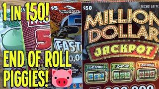 1 in 150!  $110/TICKETS! $50 Million Dollar Jackpot  END OF ROLL Piggies!  TX Lottery Scratch Off