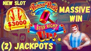 Step Right Up Penny Pier HIGH LIMIT MASSIVE WIN W/ (2) HANDPAY JACKPOTS $30 Drop N Slide Bonus Round