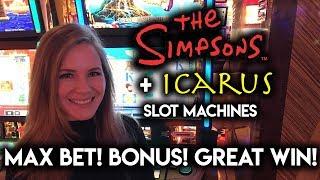 Icarus Slot Machine Max Bet! Working for that BONUS! Simpsons Nice Re-Spin WIN!!!