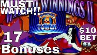 1 HOUR - Wicked Winnings 2 Slot Machine Bonuses & SUPER FREE GAME $10 MAX BETWONDER 4 TOWER
