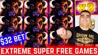 OMG I Won EXTREME SUPER FREE GAMES On High Limit BUFFALO SLOT - $32 A Spin  ! Live Slot Play