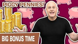 LAS VEGAS Piggy Pennies High-Limit Slots!  Win + Win + Win + JACKPOT