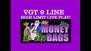 VGT 9 LINE MR. MONEY BAGS HIGH LIMIT LIVE PLAY $!$! RED SPINS!