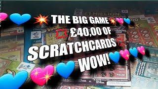 •BIG•Scratchcard game•£40,00•Monopoly.•Holiday Cash•Payout•Love Island•£250,000 Blue•