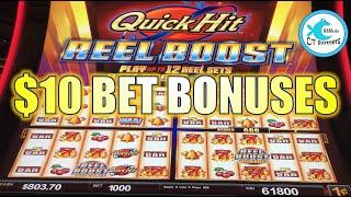 WINNING ON $10 BETS! I LOVE THIS NEW QUICK HIT REEL BOOST SLOT! SO MANY BONUSES!