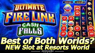 NEW Ultimate Fire Link Cash Falls Slot Machine! The Best of Both Worlds? At Resorts World in Vegas!