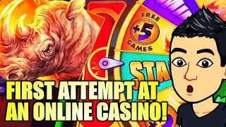 BIG WIN! MY FIRST ATTEMPT AT AN ONLINE CASINO! RAGING RHINO RAMPAGE & WILLY'S HOT CHILLIES SLOT